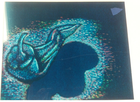 Blue plate over the top of the first 2 colors. 