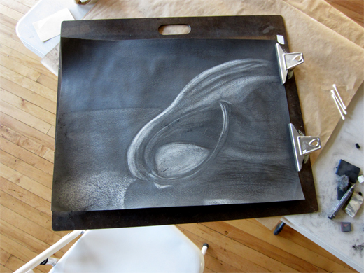 Reductive graphite drawing on Rives BFK full sheet. Gourd by Gale Everett