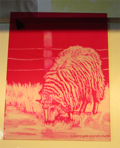 Working the red layer on top of light box. 