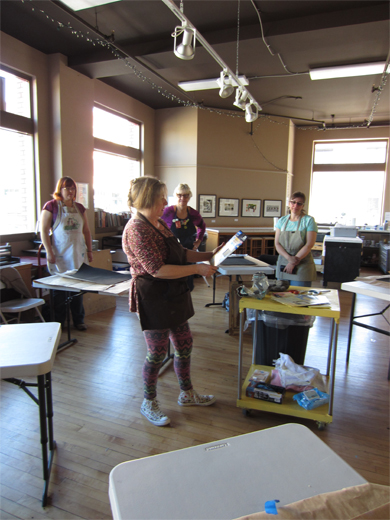 Wingtip Press studio space. Rose getting us prepped