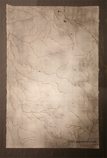 mixed media: kozo paper, burned, stitched and waxed