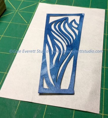 Small test piece colored and ready to attach to mulberry paper.